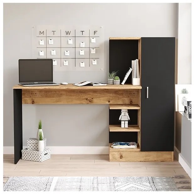 Scrivania Libreria Moderna 150 Cm Con Anta Laterale Legno E Nero Lambda