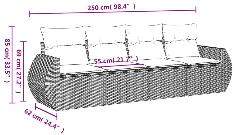 Set divani da giardino 4 pz con cuscini nero in polyrattan