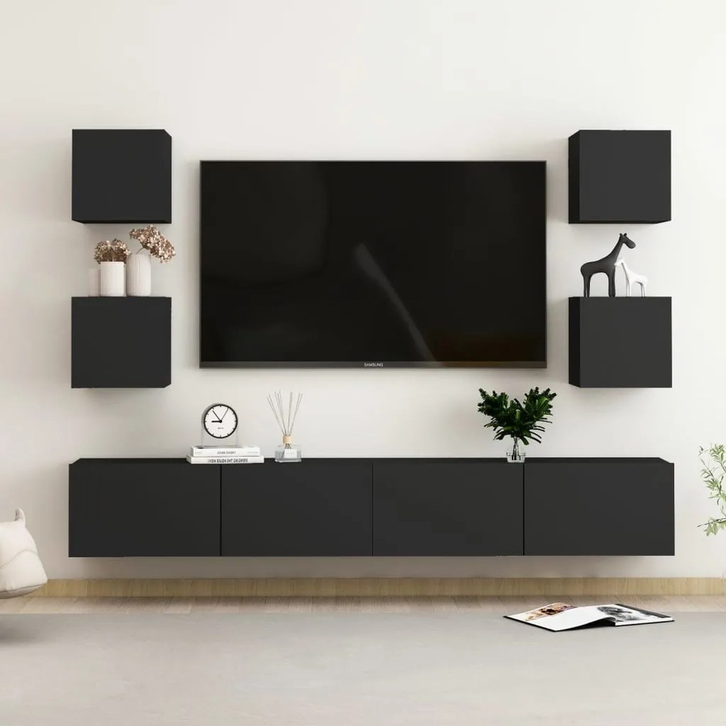 Set Di Mobili Porta Tv 6 Pz Nero İn Legno Multistrato /