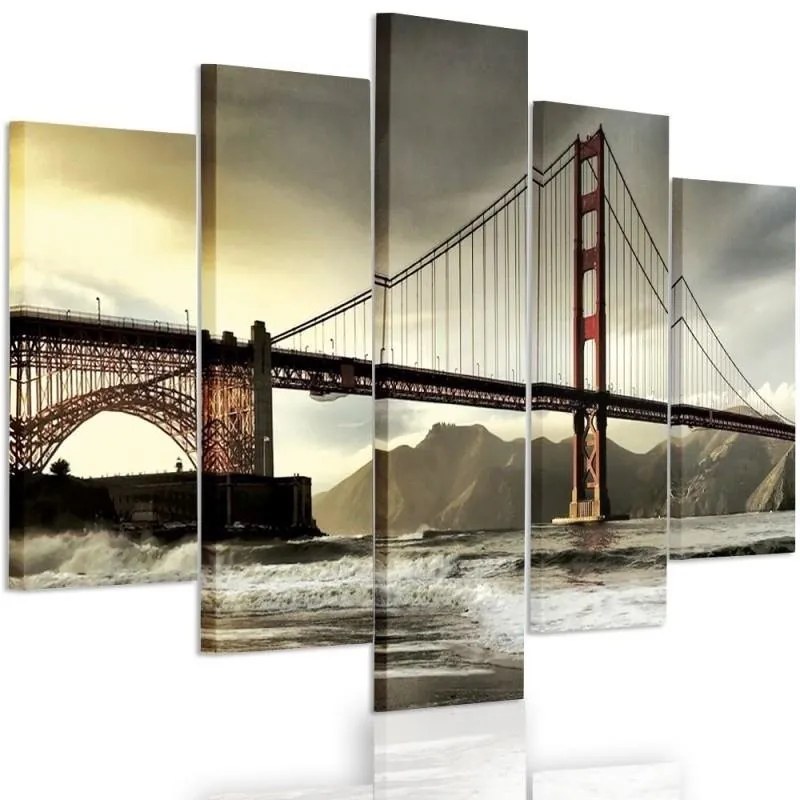 Quadro su tela 5 pannelli Ponte del Golden Gate  Dimensioni 100x70