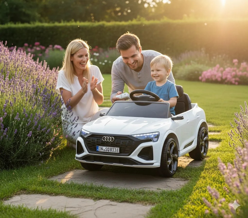 Macchina Elettrica per Bambini 12V Licenza Ufficiale Audi SQ8 E-Tron con Telecomando e Sedile Pelle Bianco...