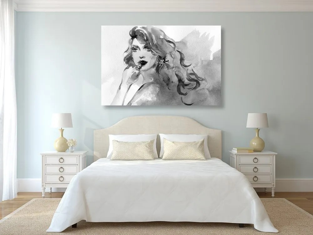 Quadro su tela – Ritratto femminile ad acquerello in bianco e nero