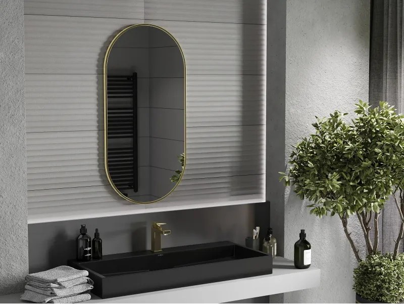 Mexen Loft specchio da bagno ovale 100 x 50 cm, cornice oro spazzolato - 9851-100-050-000-50