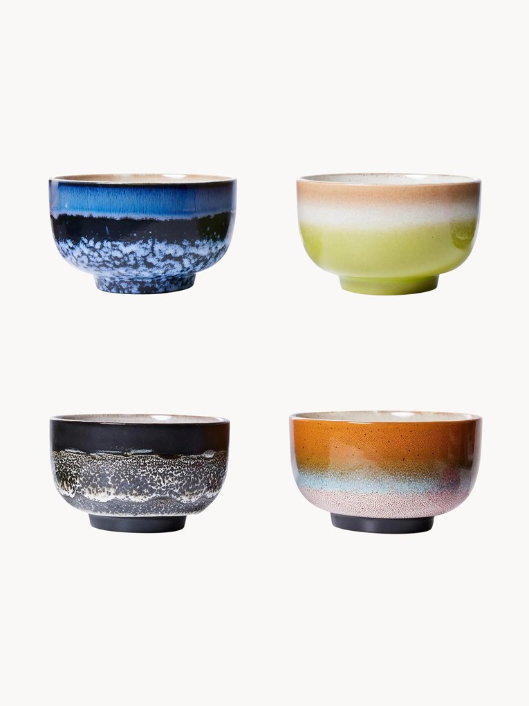 Set di 4 ciotole fatte a mano con smalto reattivo 70's