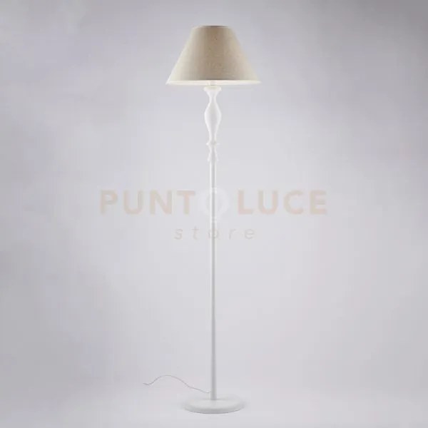 Piantana in legno e ferro bianco 1 luce e paralume d.45 cascina