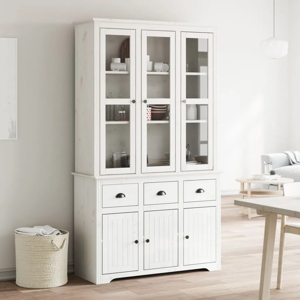 Credenza Bodo 115,5x43x200,5 Cm Legno Massello Di Pino Bianco /
