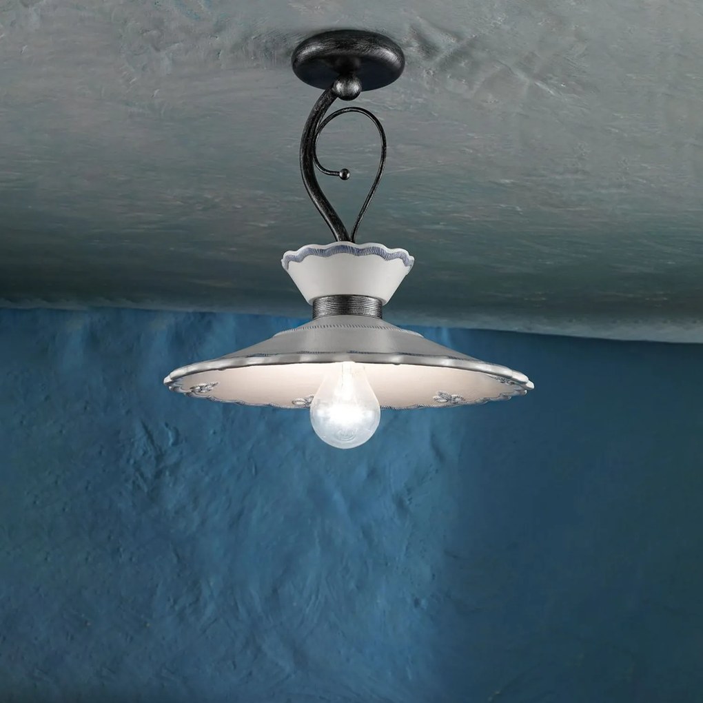Plafoniera Classica Ravenna Metallo E Ceramica Nero Sfumato Arg. 31Cm 1 Luce E27