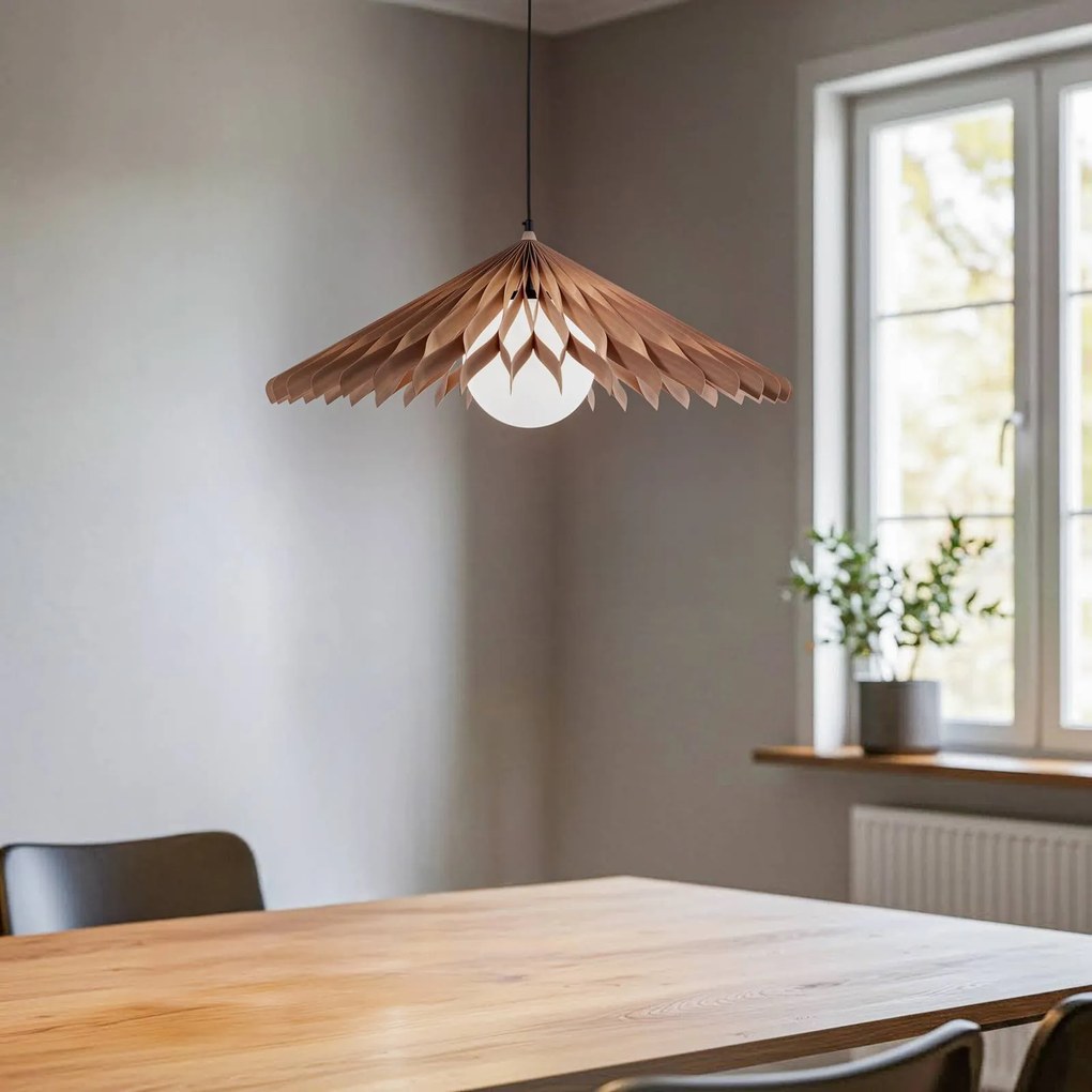 ALDEX Lampada a sospensione Nature Sun in vetro XL, cono piatto, Ø 69 cm, legno