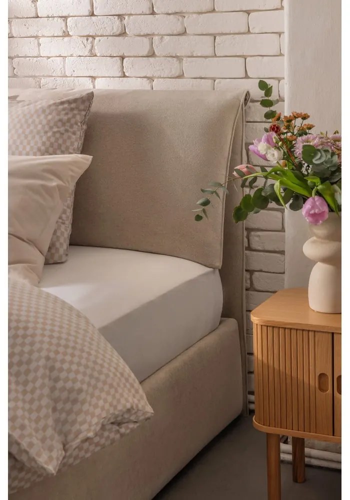 Letto matrimoniale imbottito beige con contenitore con rete inclusa 180x200 cm Thessa Pillow – Bonami Selection