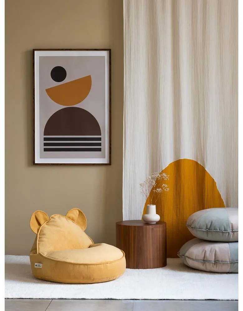 Pouf a sacco per bambini giallo con rivestimento in velluto Bear – Wigiwama
