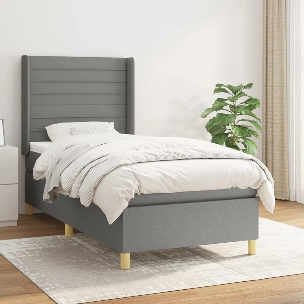 Giroletto A Molle Con Materasso Grigio Scuro 90x200 Cm Tessuto /