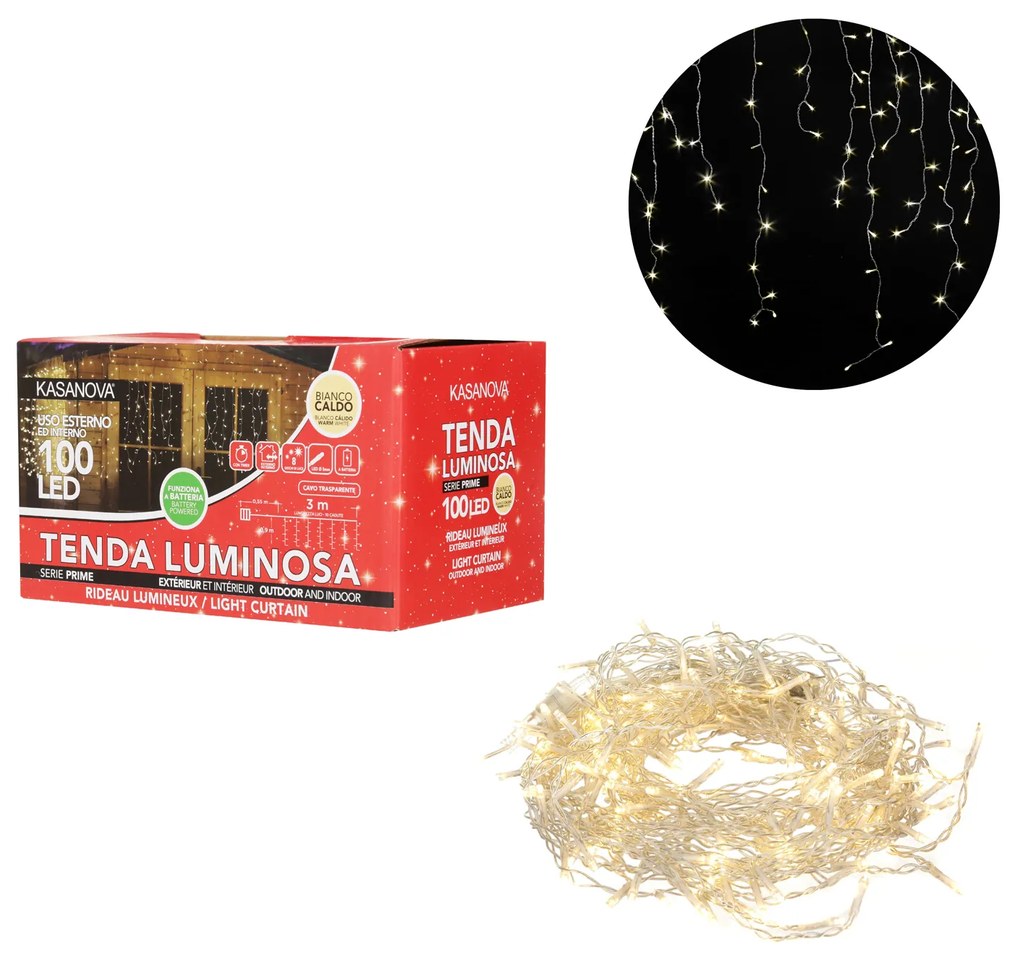 Tenda luci di Natale 100 LED bianco caldo