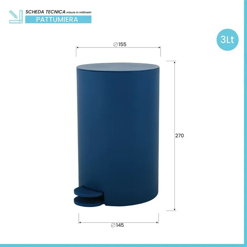 Pattumiera bagno 3 Lt blu scuro con apertura a pedale Orbix