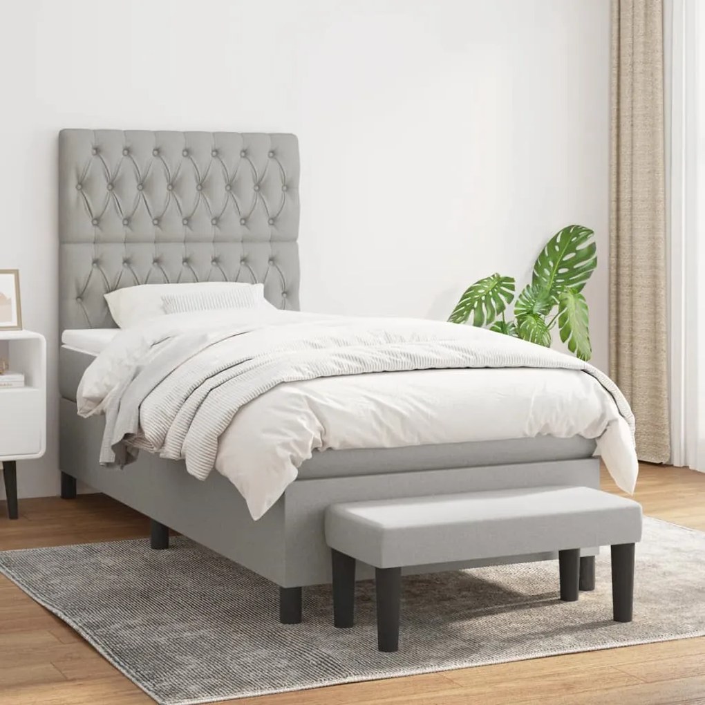 Giroletto A Molle Con Materasso Grigio Chiaro 90x190 Cm Tessuto /