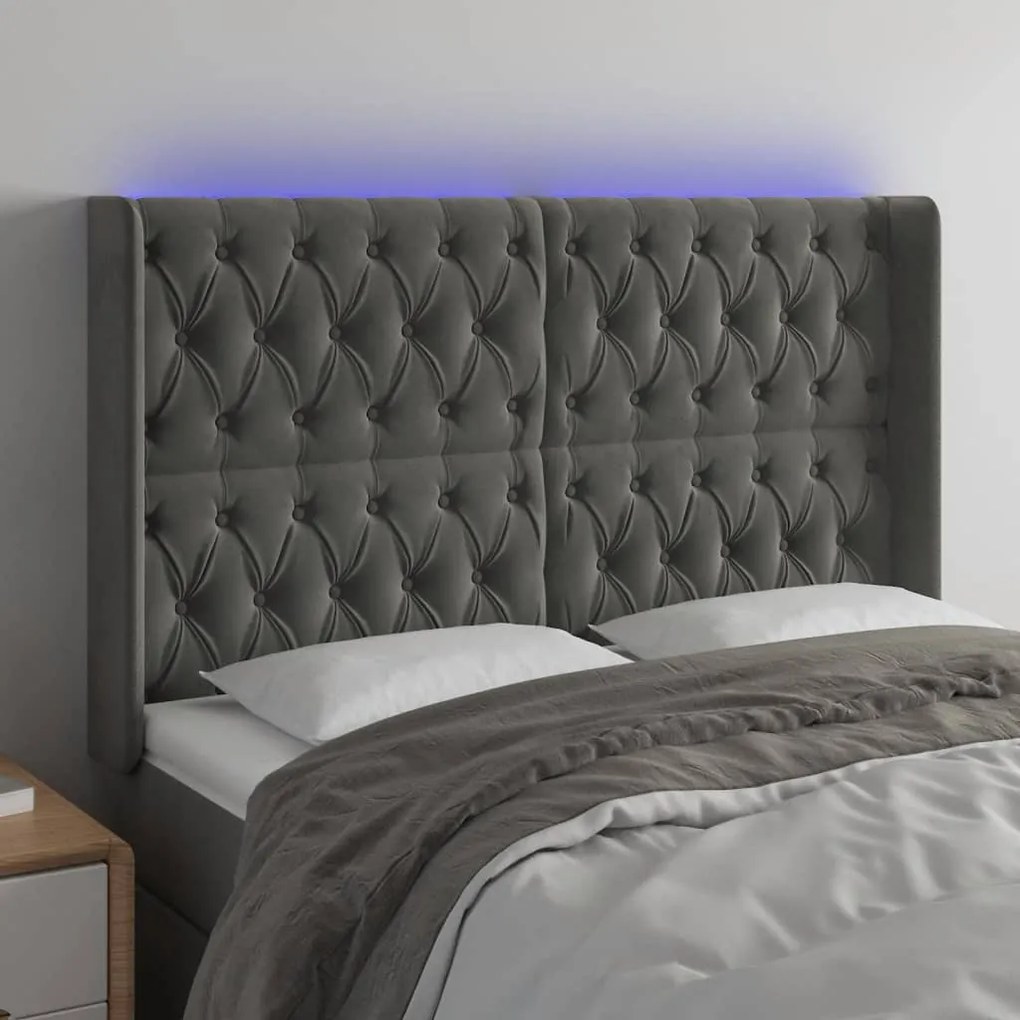 Testiera A Led Grigio Scuro 147x16x118/128cm İn Velluto /