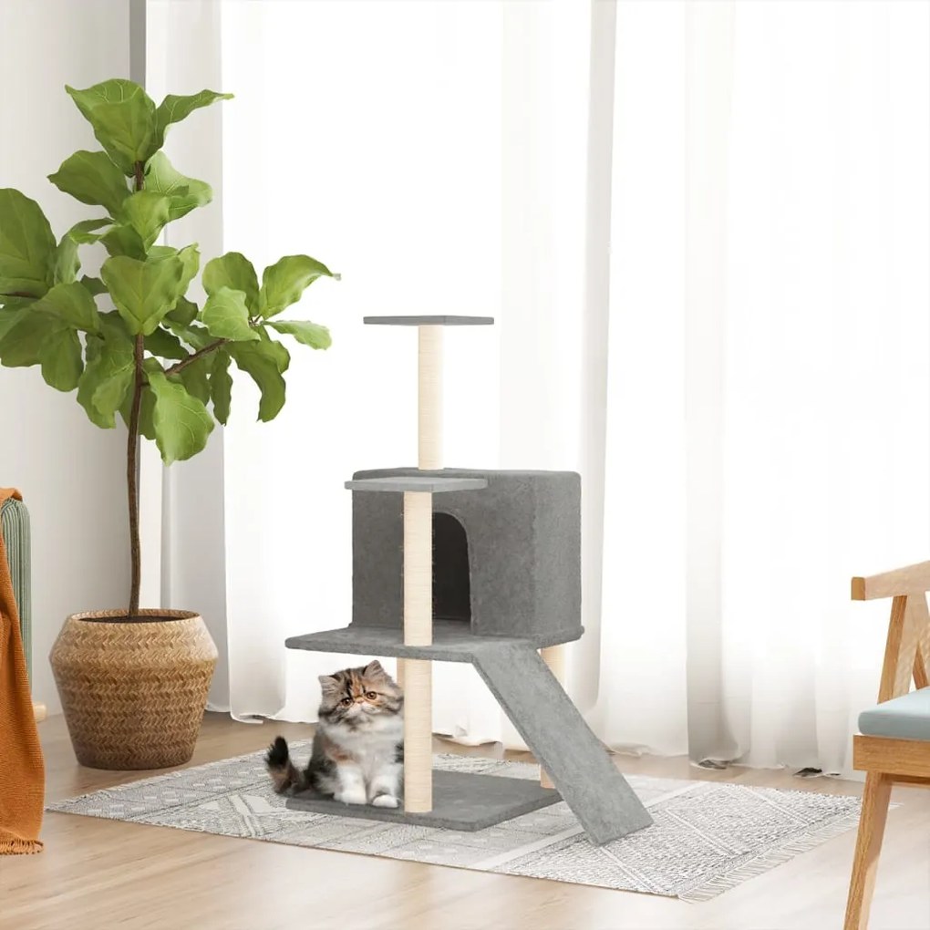Albero Per Gatti Con Tiragraffi İn Sisal Grigio Chiaro 109 Cm /