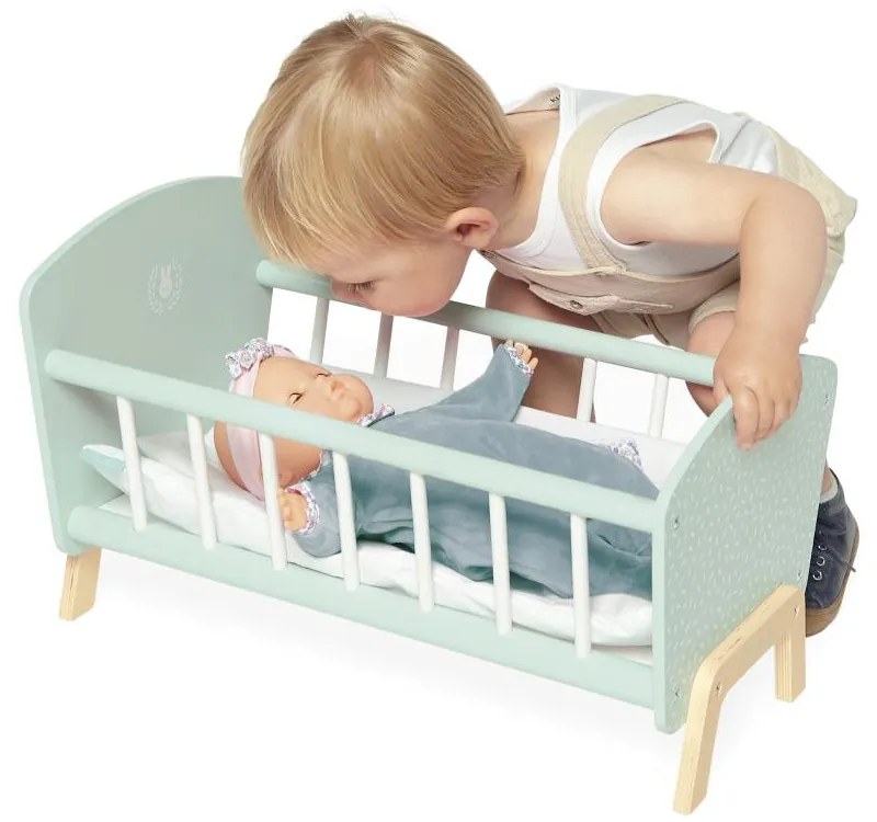 Culla in legno per bambole con copertina e cuscino - Zen