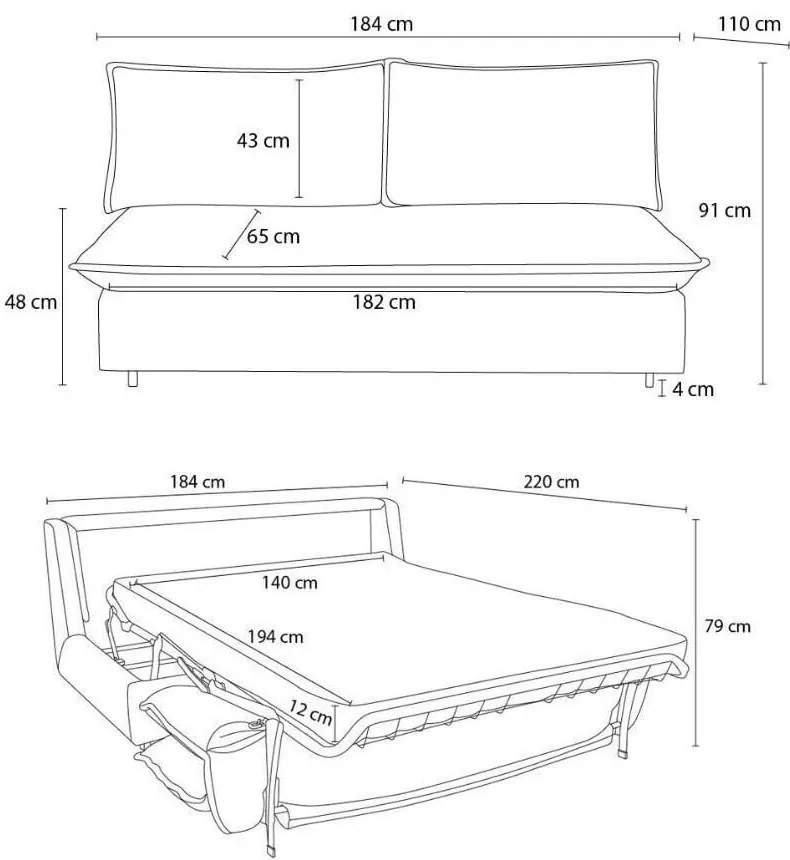 Divano verde allungabile con rivestimento in velluto a coste 184 cm Isadora – Bobochic Paris