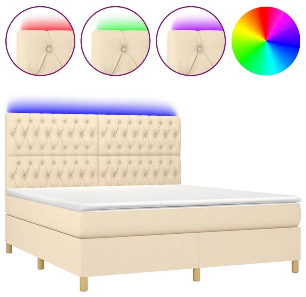 Letto a molle con materasso e led crema 160x200 cm in tessuto