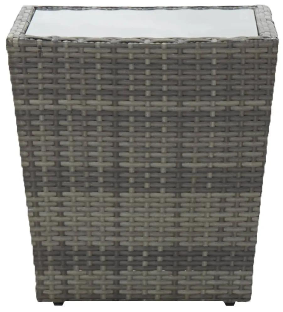 Tavolino grigio 41,5x41,5x43 cm in polyrattan e vetro temperato