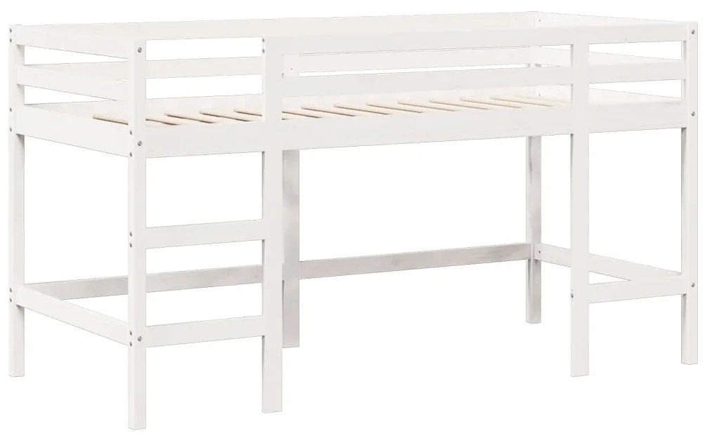 Letto soppalco con scala e tetto bianco 90x190 cm massello pino