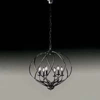 Lampadario a Gabbia 6 Luci Ferro Nero e Argento Serie Katerina