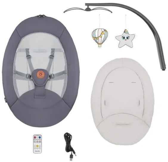 Lionelo - Altalena per bambini RINA con melodia, 4xAA, grigio cemento + telecomando