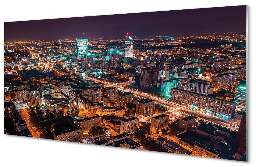 Quadro acrilico Panorama della notte della città di Varsavia 100x50 cm