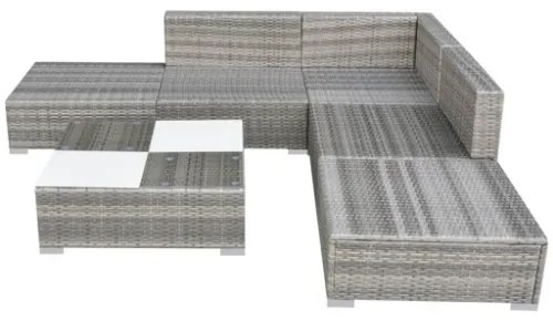 Set Divani da Giardino 6 pz con Cuscini in Polyrattan Grigio