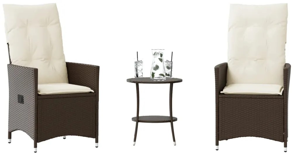 Set Bistrò 3 Pz Con Cuscini Marrone İn Polyrattan /