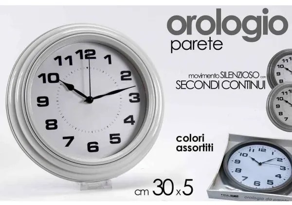Trade Shop - Orologio Silenzioso Parete Stile Anticato Tondo 30x5cm Plastica Colori Ass 667688