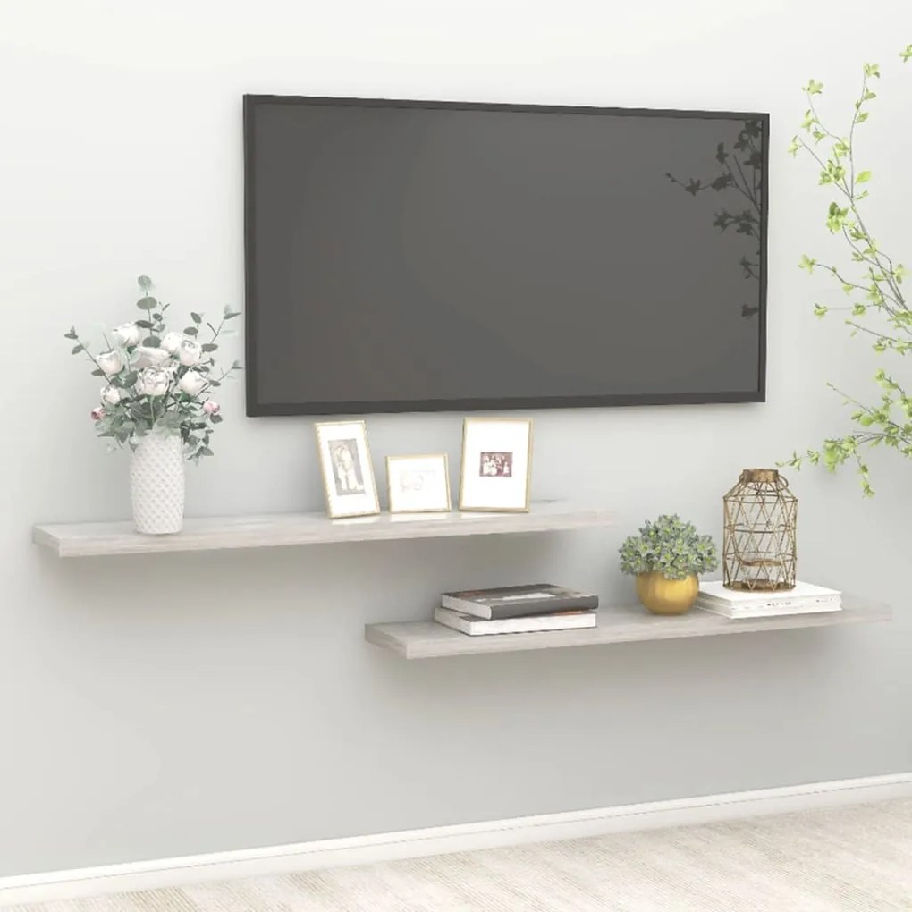 Scaffali A Parete 2 Pz Grigio Cemento 120x23,5x3,8 Cm İn Mdf /