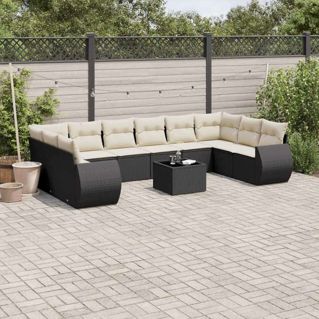 Set Divani da Giardino 11 pz con Cuscini in Polyrattan Nero