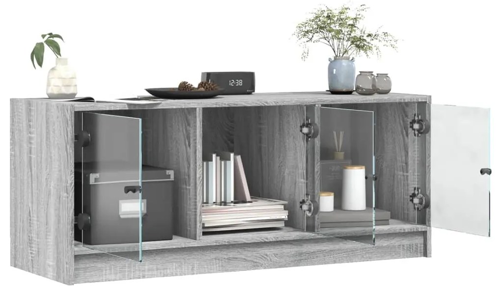 Mobile Porta TV con Ante in Vetro Grigio Sonoma 102x37x42 cm