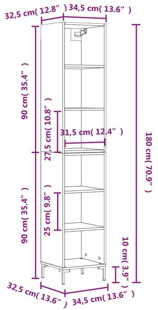 Credenza Rovere Fumo 34,5x32,5x180 cm in Legno Multistrato