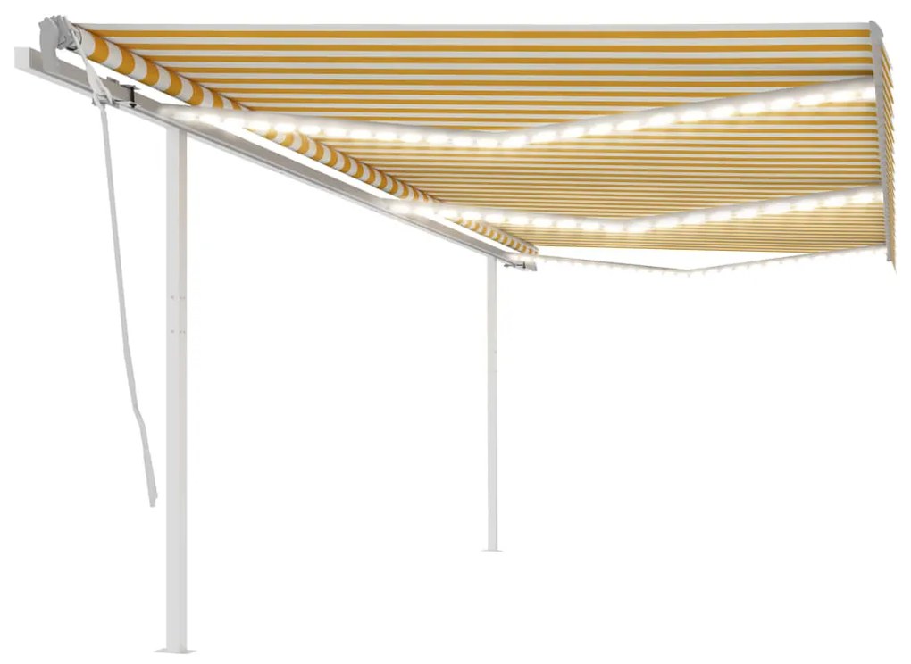 Tenda Da Sole Retrattile Manuale Con Led 6x3,5 M Gialla Bianca /