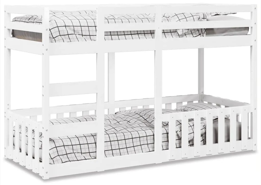 Letto A Castello Bianco 75x190 Cm İn Legno Massello Di Pino /