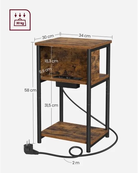 Tavolino con prese elettriche integrate e porte USB ROD marrone/nero