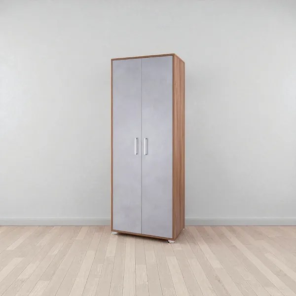 Scarpiera 2 ante grande in legno con ripiani 70x189h cm Noce chiaro anta cemento chiaro