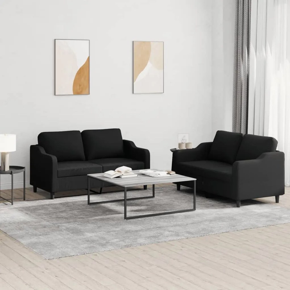 Set Di Divani 2 Pz Con Cuscini Nero İn Tessuto /