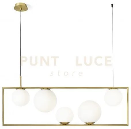 Buble lampadario a sospensione 5 sfere opalino struttura oro spazzo...