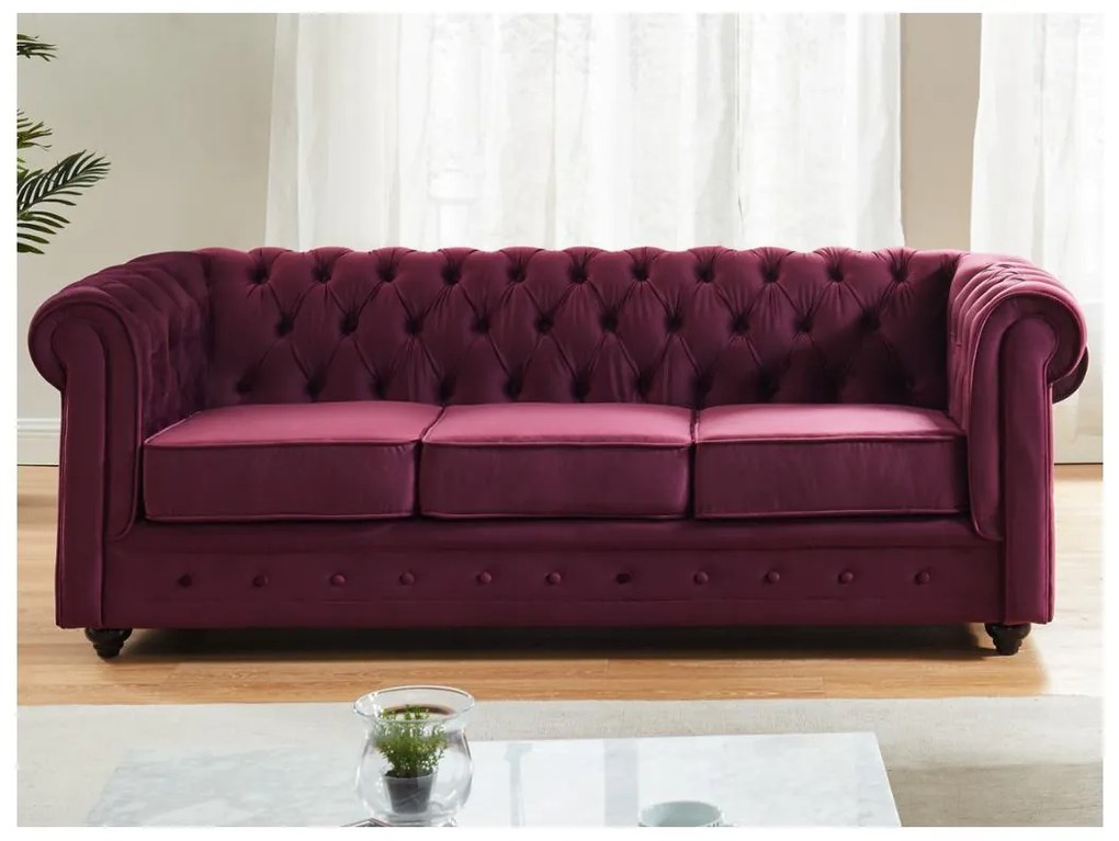 Divano CHESTERFIELD 3 posti in velluto Porpora