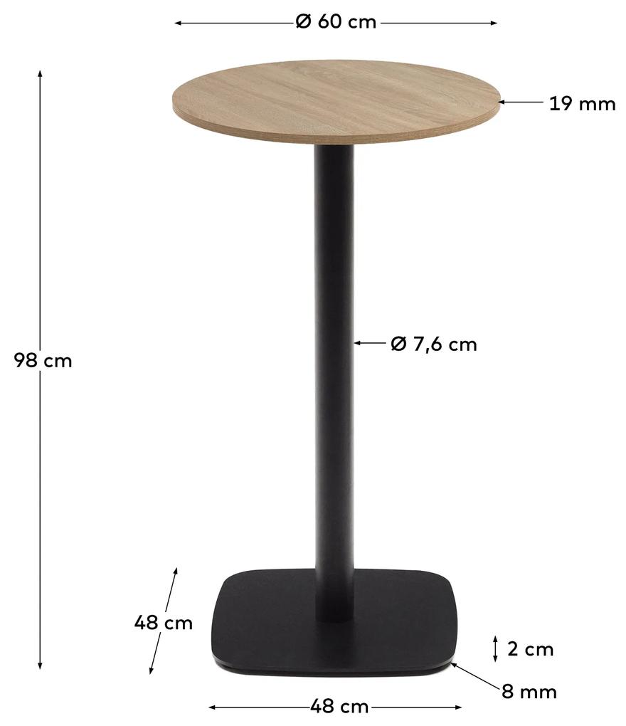 Kave Home - Tavolo rotondo alto Dina melammina rifinito naturale con gamba di metallo rifinita in nero