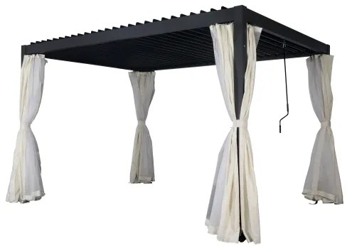 Pergola in alluminio 3x3 mt con tende zanzariere e lamelle orientabili antracite