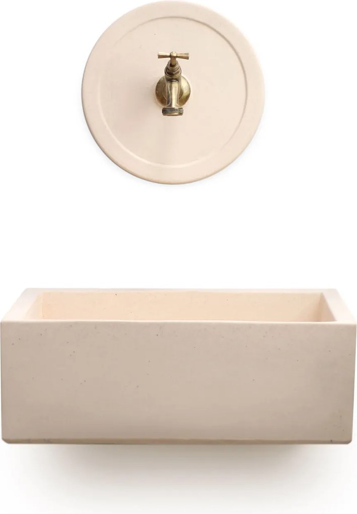 Lavello Rettangolare da Esterno 45x35 cm con Rosone Installazione a Muro in Cemento Madrid Rosa Antico...
