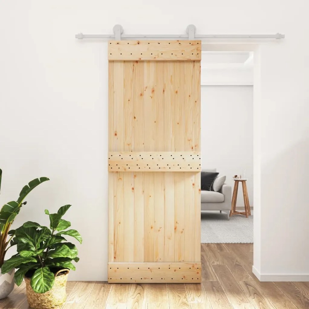 Porta Scorrevole Con Set Hardware 80x210 Cm Legno Massello Pino /