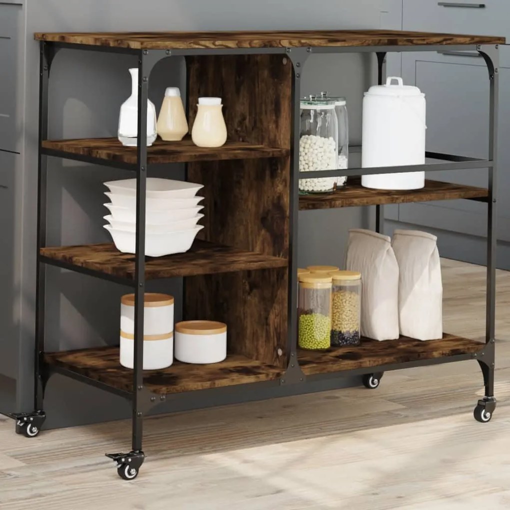 Carrello Da Cucina Rovere Fumo 100x45x89,5 Cm Legno Multistrato /
