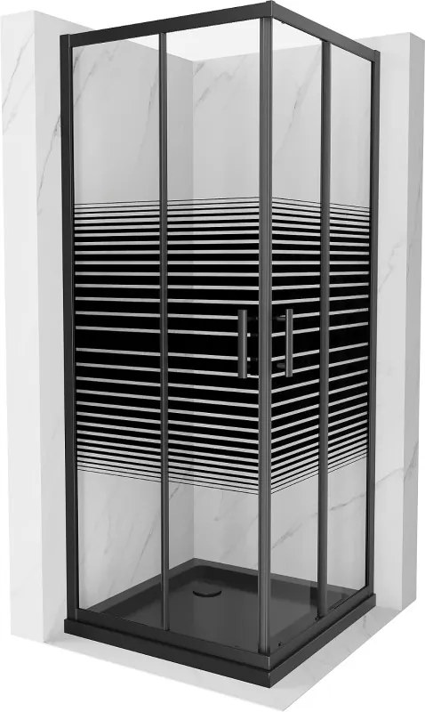 Mexen Rio cabina doccia quadrata 70 x 70 cm, strisce nere, nera + piatto doccia Flat, nero - 860-070-070-70-20-4070B