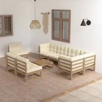 Set Divani da Giardino 9 pz con Cuscini Legno Massello di Pino 3076682