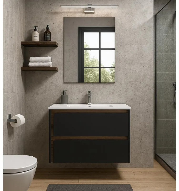 Mobile da bagno sospeso sotto lavabo L 80 x H 55 x P 45 cm nero laccato opaco, 2 cassetti VISOBATH Indico